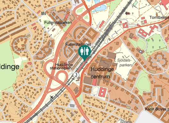 Karta over Huddinge stationsväg