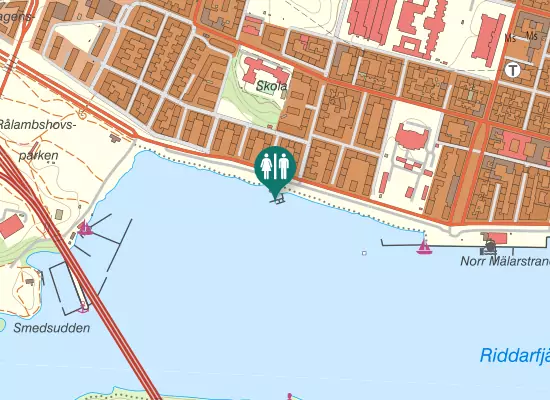 Karta over Norr Mälarstrands strandpromenad