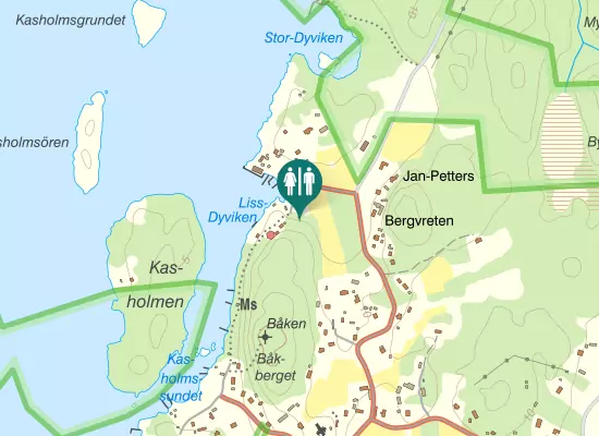 Karta over Arholma dansbana Toaletter